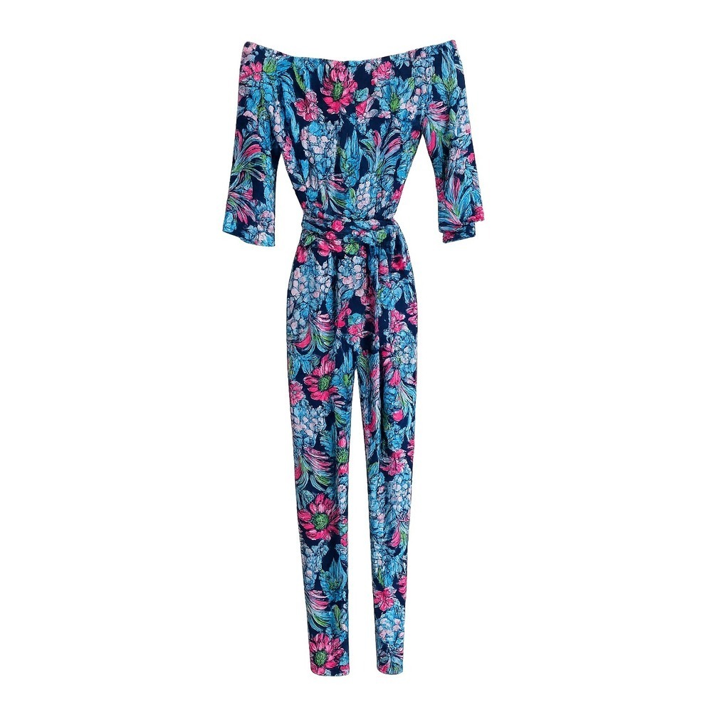 Lilly Pulitzer Calla Jumpsuit XS Off Shoulder Floral Jersey Tie Waist MSRP $188